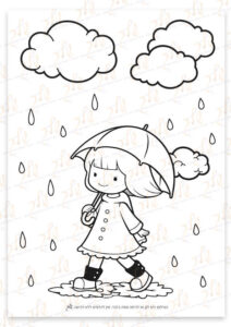 דף צביעה ילדה בגשם