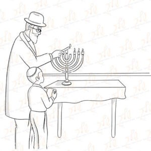אב מדליק חנוכיה - שחל, סימן מים